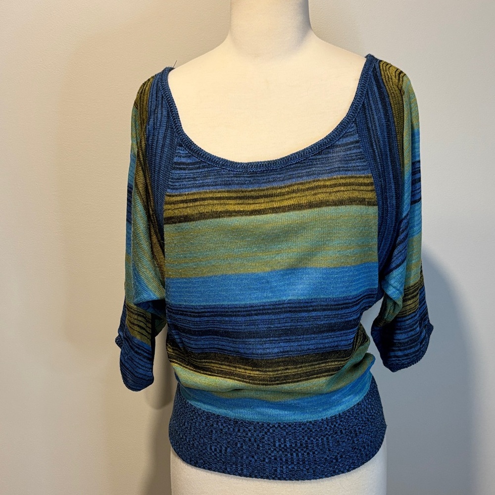 Striped Blue and Green Knit Top